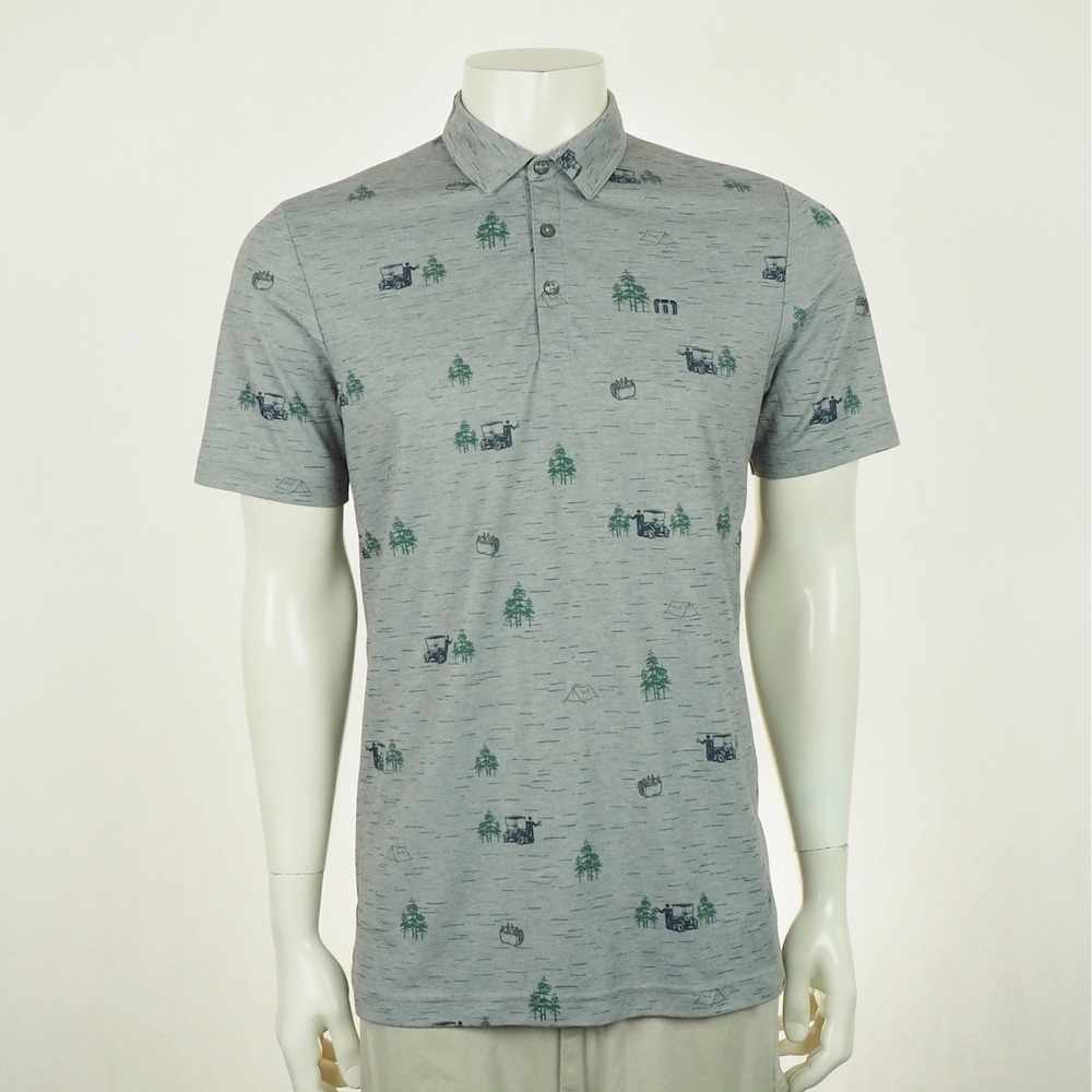 Travis Mathew Outfresh Golf Polo Shirt Mens Medium Gray Floral AOP Cotton Blend